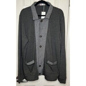 H2H Mens Cardigan Sweater Jacket Mens 2XL Gray Herringbone Trim Pockets